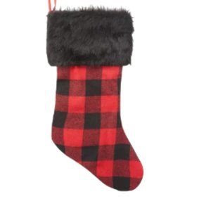 RED & BLACK BUFFALO CHECK PLAID STOCKING WITH FAUX FUR TRIM